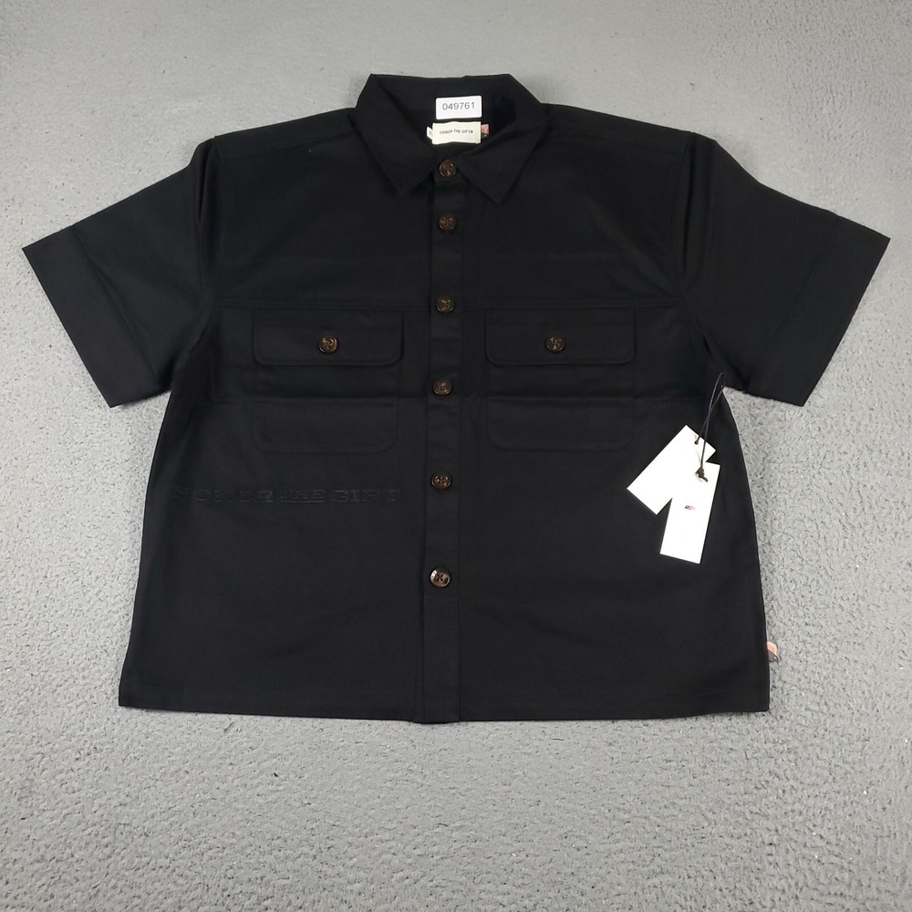 Honor The Gift Shirt Mens Size Medium Black Baggy Button Up Short Sleeve